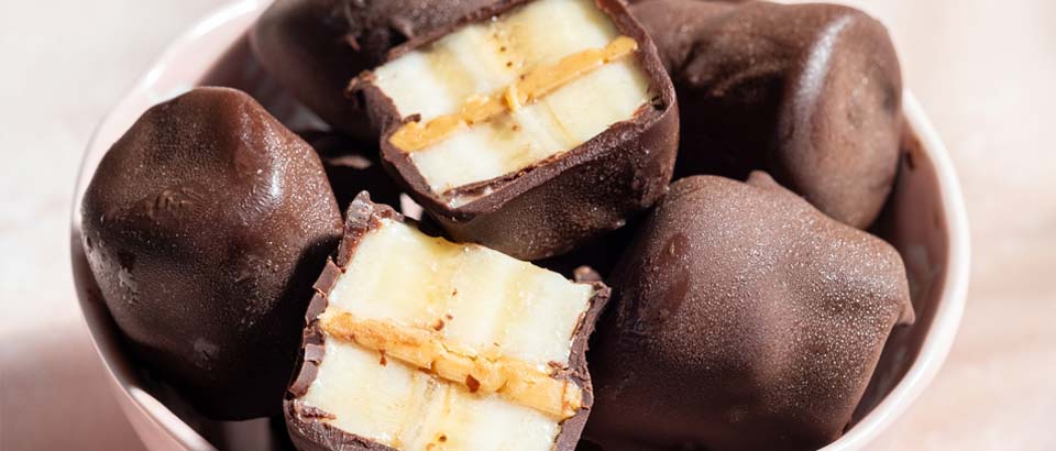 frozen banana bites covered in chocolate