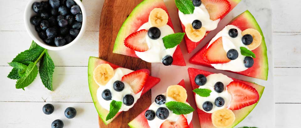 watermelon pizza with berries on top