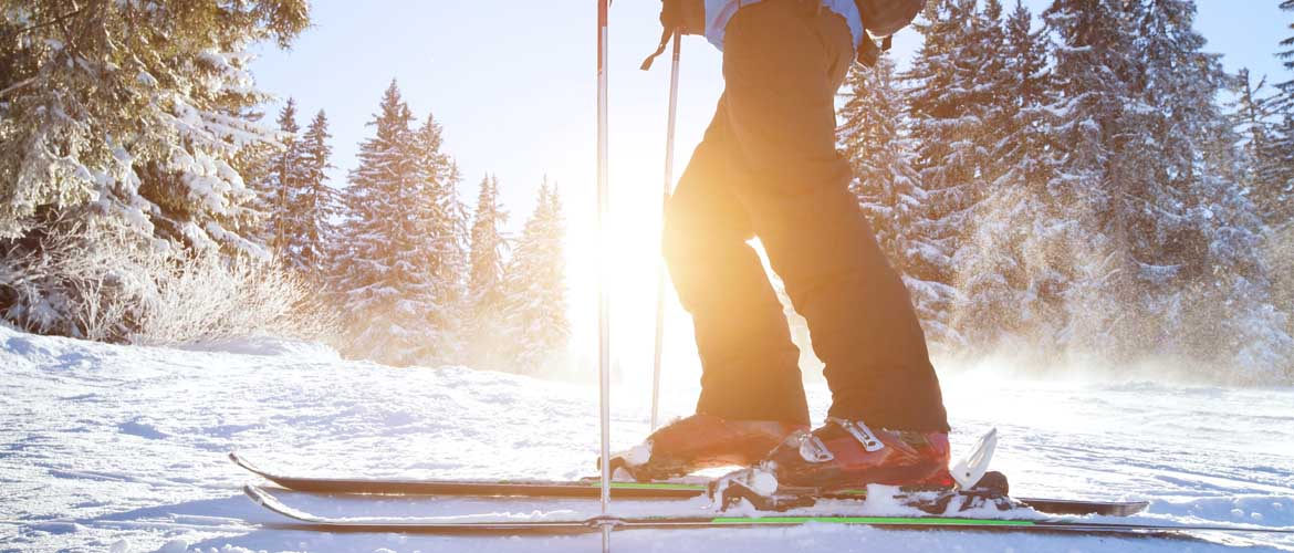 cross-country skier outside in the snow